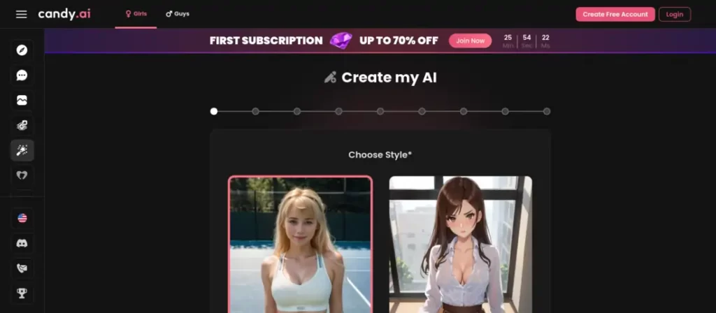 candy.ai create character's page