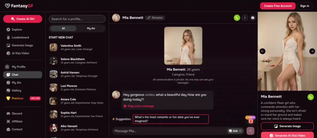 FantasyGF Chat page