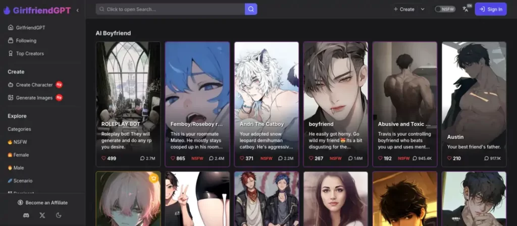 GPTGirlfriend boyfriend page