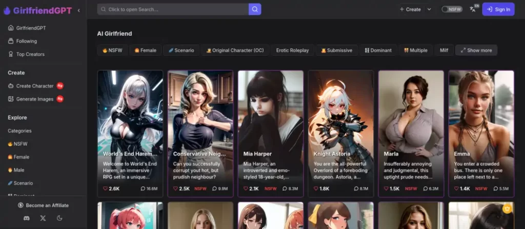 GPTGirlfriend Girlfriend page