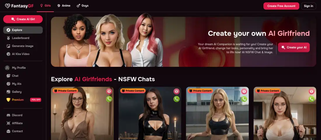 FantasyGF.ai homepage